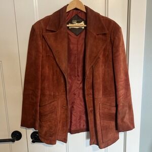 Women's Suede Leather Jacket in Rust Brown - Classic Tailored Style